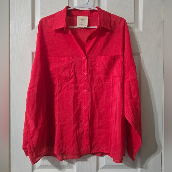 Katia Designs The Goddess Shirt in Cranberry, Oversized Sheer Flowy Button Down - Picture 2 of 11